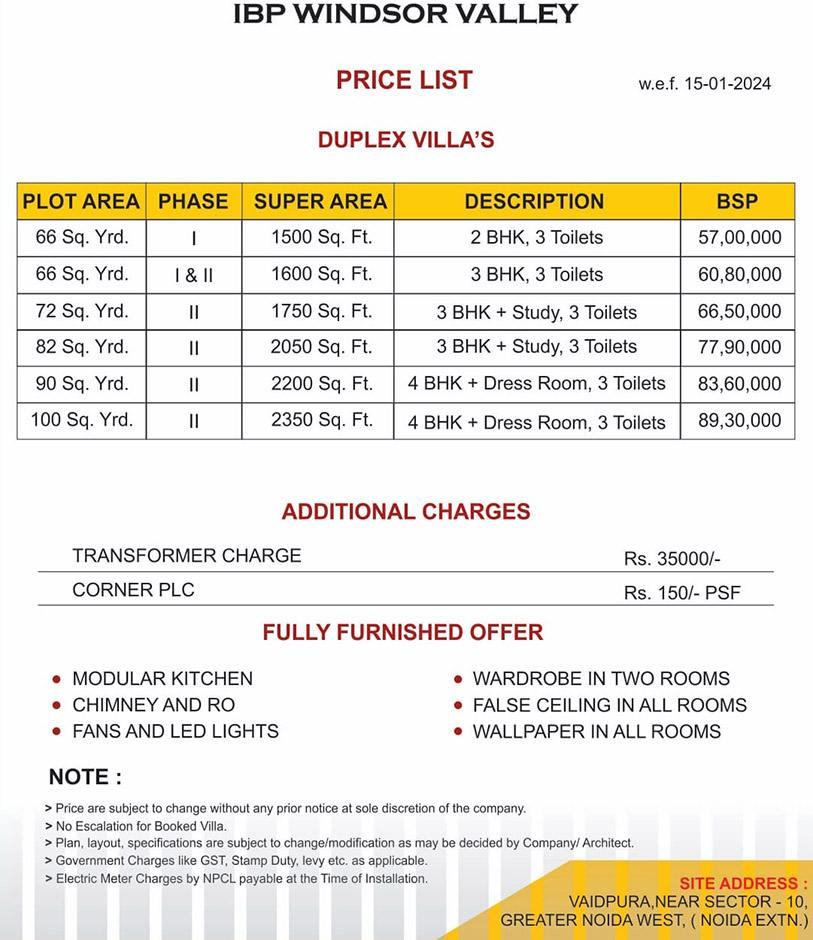 IBP Windsor Valley Greater Noida West price